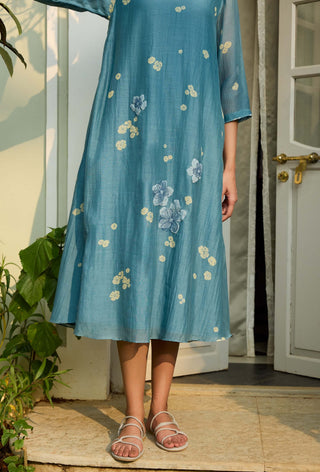 Ocean blue applique dress