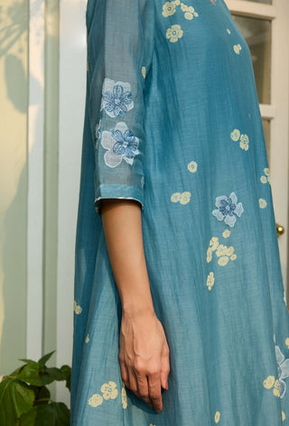 Ocean blue applique dress