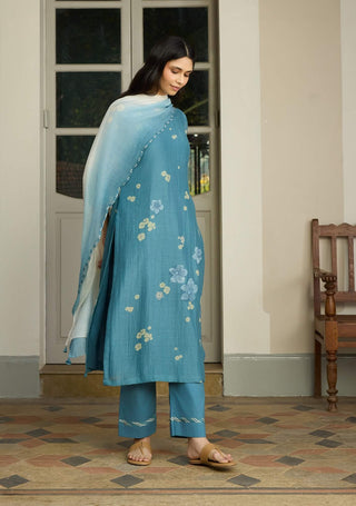 Ocean blue applique kurta set