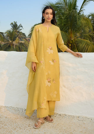 Rue yellow embroidered kurta set