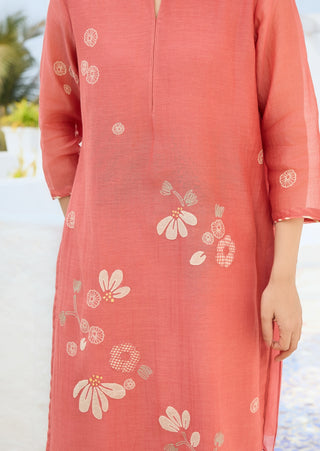 Hibiscus applique kurta set