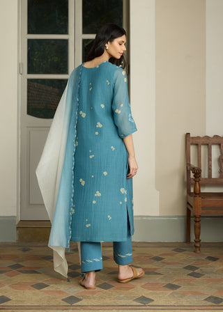 Ocean blue applique kurta set