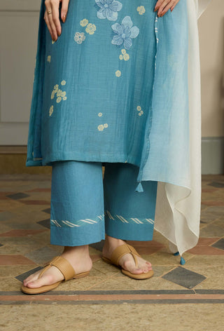 Ocean blue applique kurta set