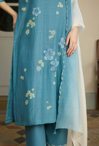 Ocean blue applique kurta set