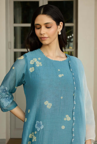 Ocean blue applique kurta set