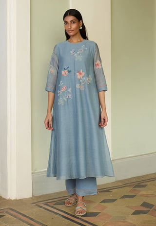 Mist blue applique tunic and pant