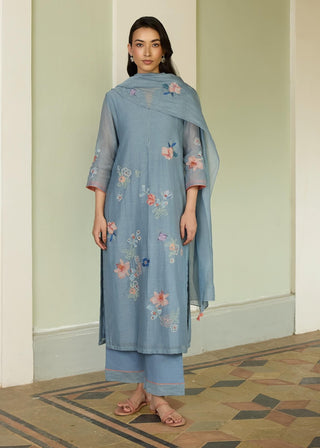 Mist blue applique kurta set