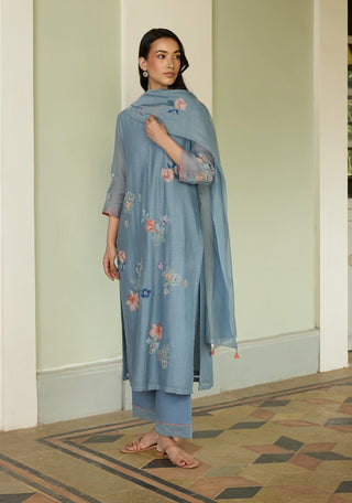 Mist blue applique kurta set