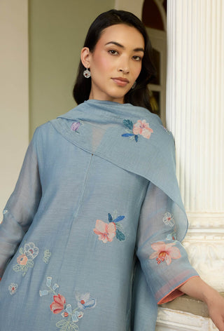 Mist blue applique kurta set