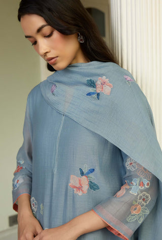 Mist blue applique kurta set
