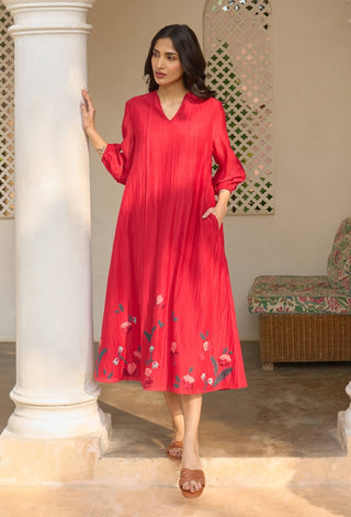 Cherry red pintuck dress