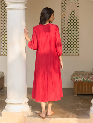 Cherry red pintuck dress