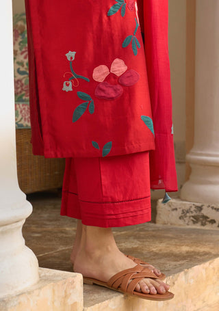 Cherry red applique kurta set
