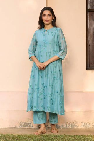 Powder blue embroidered tunic and pants