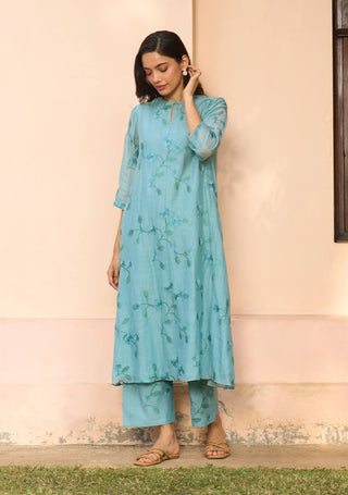 Powder blue embroidered tunic and pants