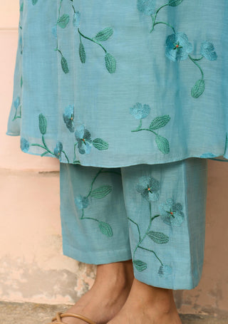 Powder blue embroidered tunic and pants
