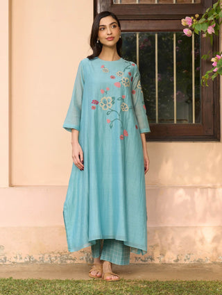 Powder blue applique tunic and pants