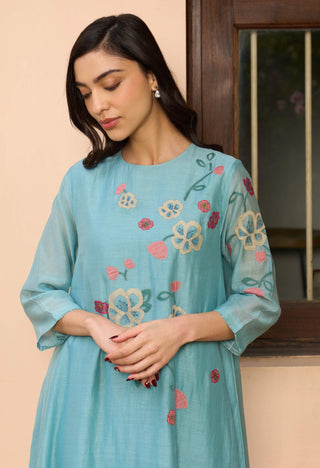 Powder blue applique tunic and pants
