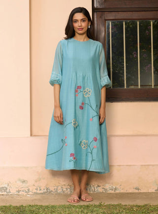 Powder blue applique dress