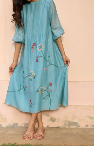 Powder blue applique dress