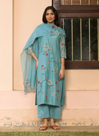 Powder blue applique kurta set