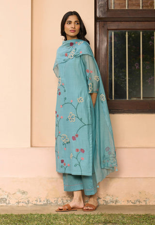 Powder blue applique kurta set