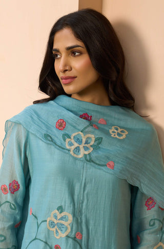 Powder blue applique kurta set