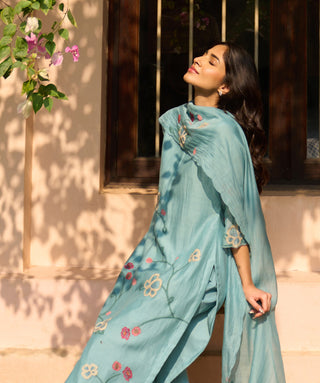 Powder blue applique kurta set