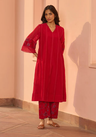 Cherry red embroidered tunic and pants