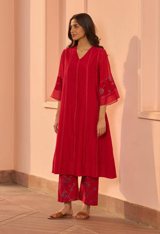 Cherry red embroidered tunic and pants