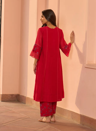 Cherry red embroidered tunic and pants