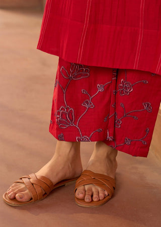 Cherry red embroidered tunic and pants