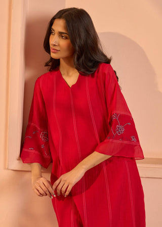 Cherry red embroidered tunic and pants