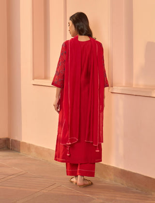 Cherry red cotton kurta set