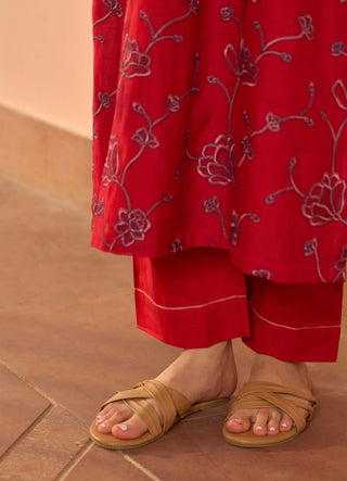 Cherry red cotton kurta set