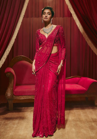 Valentina red drape sari and blouse