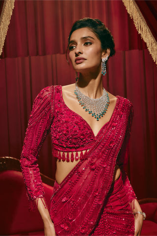 Valentina red drape sari and blouse