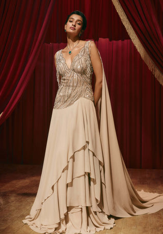 Vanessa beige embellished gown