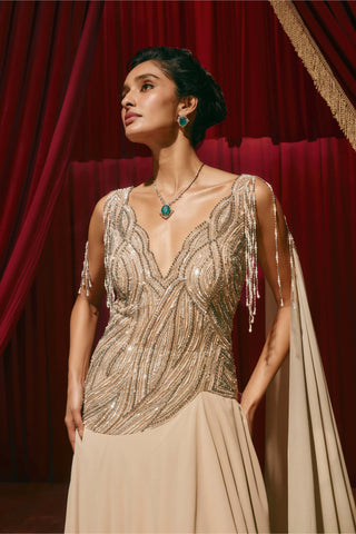 Vanessa beige embellished gown