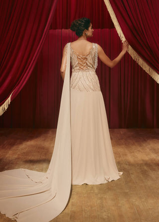 Vanessa beige embellished gown