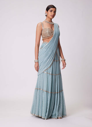 Powder blue multi-tier sari and blouse