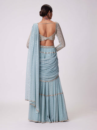 Powder blue hand embroidered sari and blouse