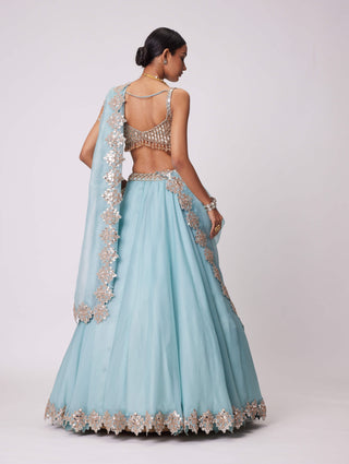 Powder Blue Organza Hand Embroidered Lehenga Set by Vvani By Vani Vats available on Indiaspopup.com