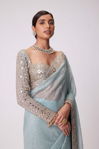 Powder blue organza sari and blouse