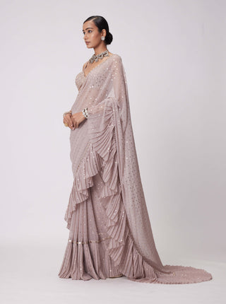 Ash pink frill sari and blouse
