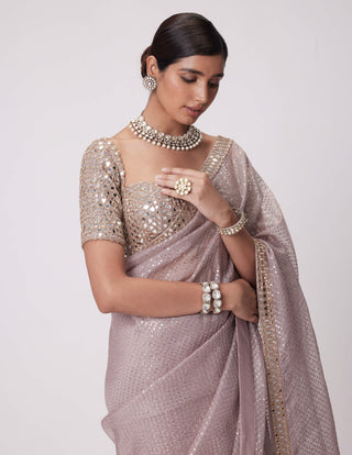 Ash pink organza sari and blouse