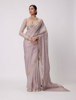 Ash pink hand embroidered organza sari and blouse