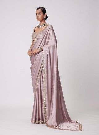 Ash pink satin sari and blouse