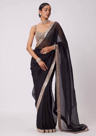 Black Organza Sari And Blouse by Vvani By Vani Vats available on Indiaspopup.com