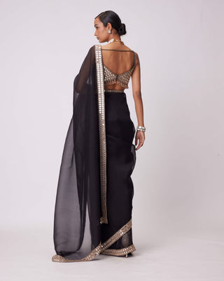 Black Organza Sari And Blouse by Vvani By Vani Vats available on Indiaspopup.com